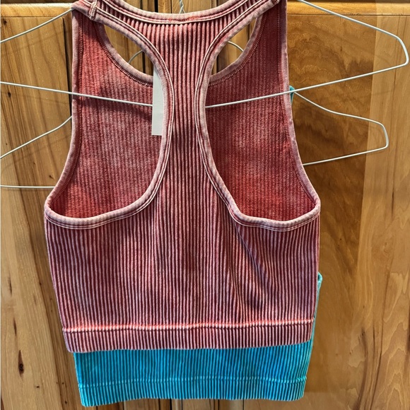 Zenana Ribbed Racerback Crop Tanks - Teal & Dusty Rose Duo - Picture 4 of 5